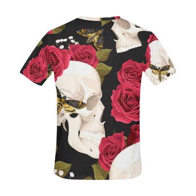 Skull with flowers and a moth All Over Print T-Shirt for Men